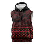 Red Taniko Kowhaiwhai Tukutuku Motif Sleeveless Hoodie - Aussie Hoodie