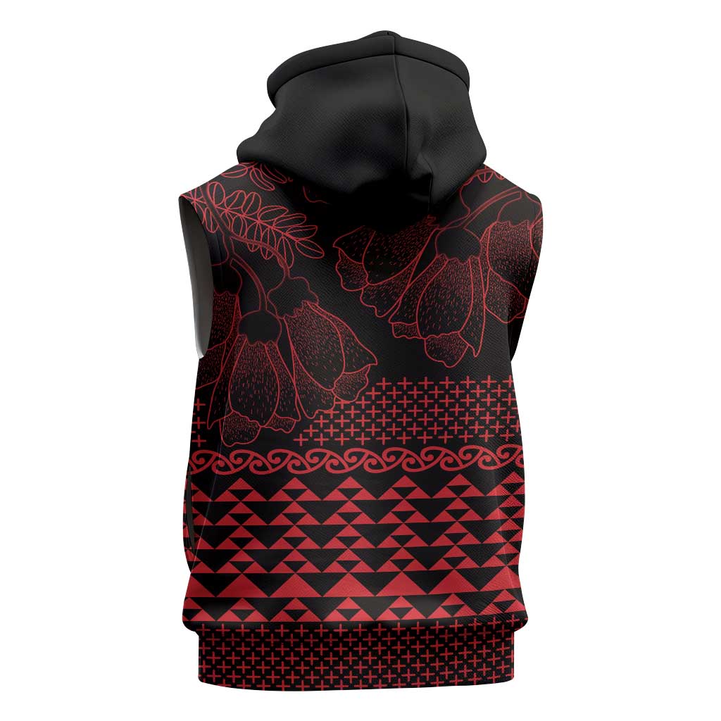Red Taniko Kowhaiwhai Tukutuku Motif Sleeveless Hoodie - Aussie Hoodie