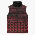 Red Taniko Kowhaiwhai Tukutuku Motif Sleeveless Puffer Jacket - Aussie Hoodie
