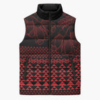 Red Taniko Kowhaiwhai Tukutuku Motif Sleeveless Puffer Jacket - Aussie Hoodie