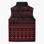 Red Taniko Kowhaiwhai Tukutuku Motif Sleeveless Puffer Jacket - Aussie Hoodie