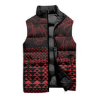 Red Taniko Kowhaiwhai Tukutuku Motif Sleeveless Puffer Jacket - Aussie Hoodie