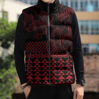 Red Taniko Kowhaiwhai Tukutuku Motif Sleeveless Puffer Jacket - Aussie Hoodie
