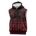 Red Taniko Kowhaiwhai Tukutuku Motif Sleeveless Zip Hoodie LT9