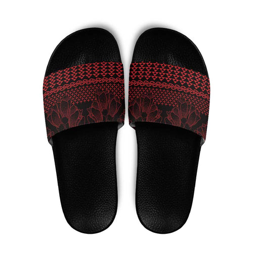 Red Taniko Kowhaiwhai Tukutuku Motif Slide Sandals - Aussie Hoodie