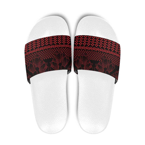 Red Taniko Kowhaiwhai Tukutuku Motif Slide Sandals - Aussie Hoodie