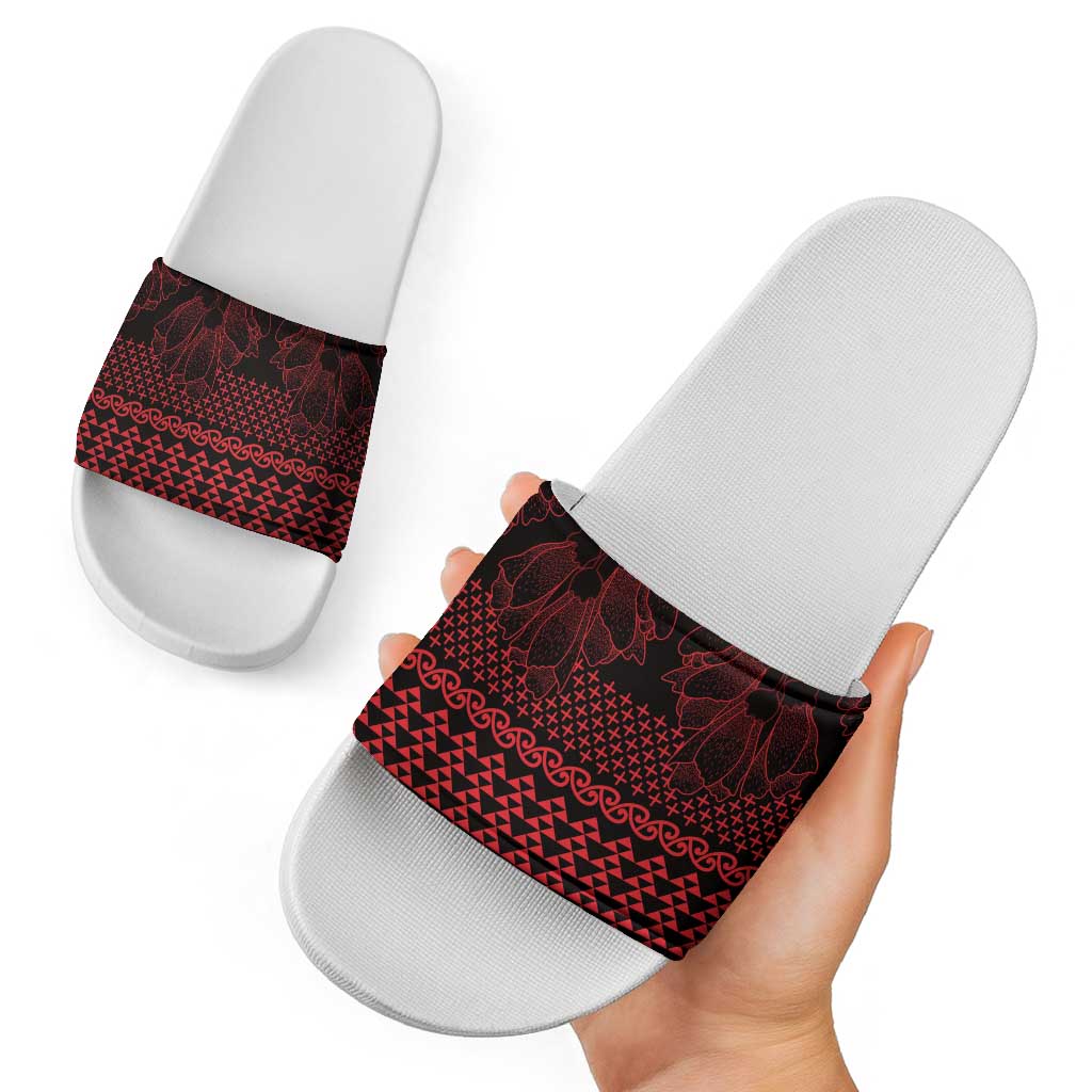 Red Taniko Kowhaiwhai Tukutuku Motif Slide Sandals - Aussie Hoodie