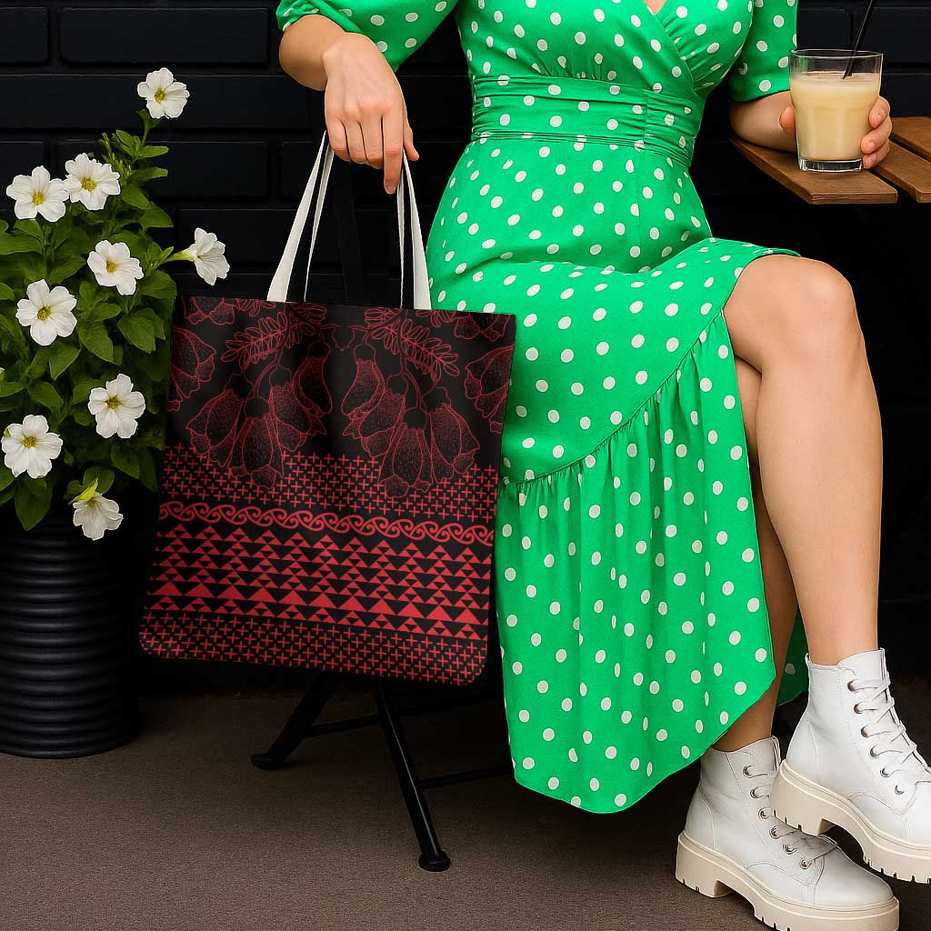 Red Taniko Kowhaiwhai Tukutuku Motif Tote Bag - Aussie Hoodie