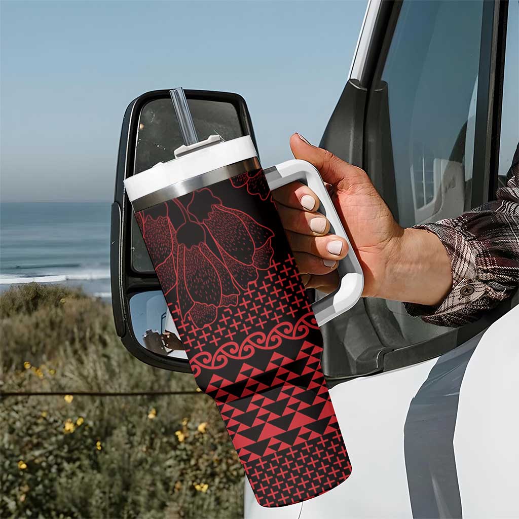 Red Taniko Kowhaiwhai Tukutuku Motif Tumbler With Handle