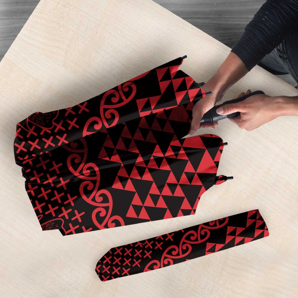 Red Taniko Kowhaiwhai Tukutuku Motif Umbrella - Aussie Hoodie