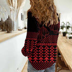 Red Taniko Kowhaiwhai Tukutuku Motif Women Casual Shirt