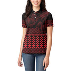 Red Taniko Kowhaiwhai Tukutuku Motif Women Polo Shirt
