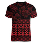 Red Taniko Kowhaiwhai Tukutuku Motif Women V-Neck T-Shirt
