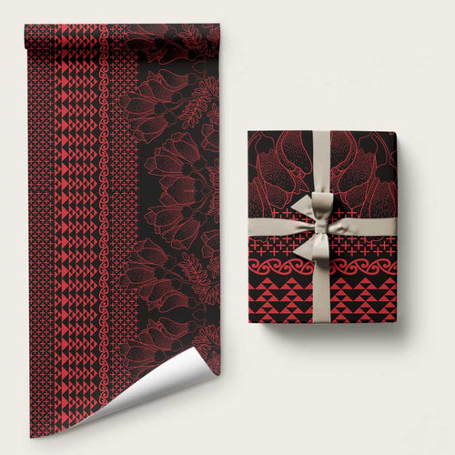 Red Taniko Kowhaiwhai Tukutuku Motif Wrapping Paper - Aussie Hoodie