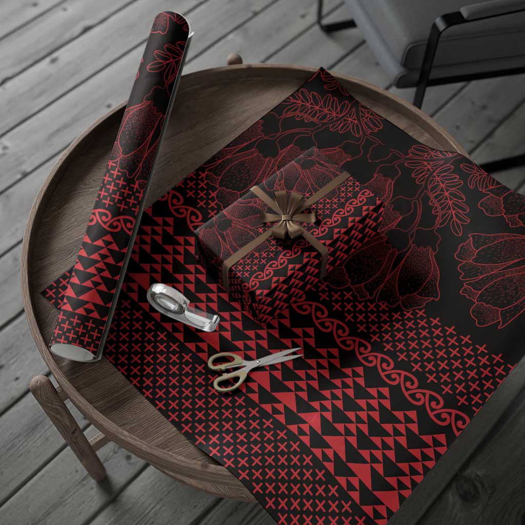 Red Taniko Kowhaiwhai Tukutuku Motif Wrapping Paper - Aussie Hoodie