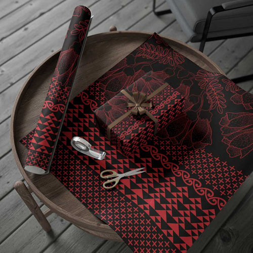 Red Taniko Kowhaiwhai Tukutuku Motif Wrapping Paper - Aussie Hoodie