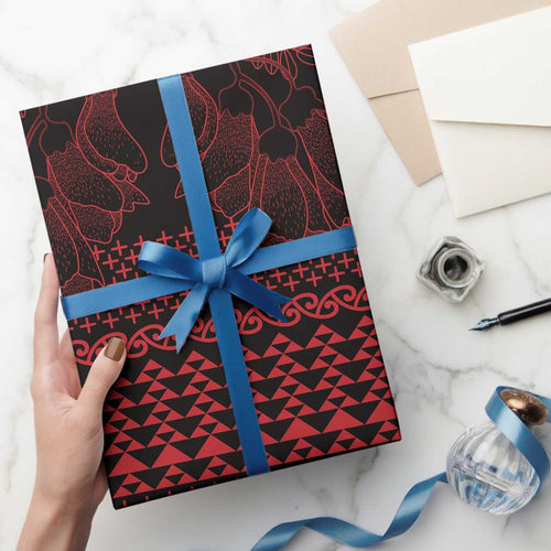 Red Taniko Kowhaiwhai Tukutuku Motif Wrapping Paper - Aussie Hoodie