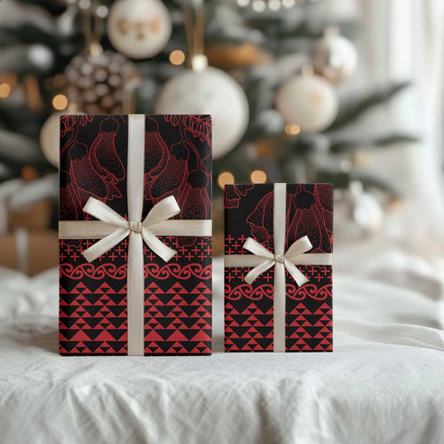 Red Taniko Kowhaiwhai Tukutuku Motif Wrapping Paper - Aussie Hoodie