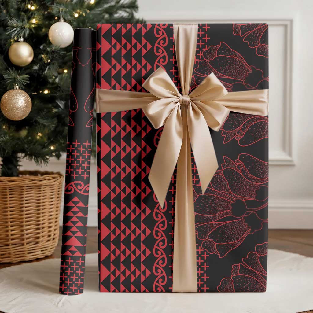 Red Taniko Kowhaiwhai Tukutuku Motif Wrapping Paper - Aussie Hoodie
