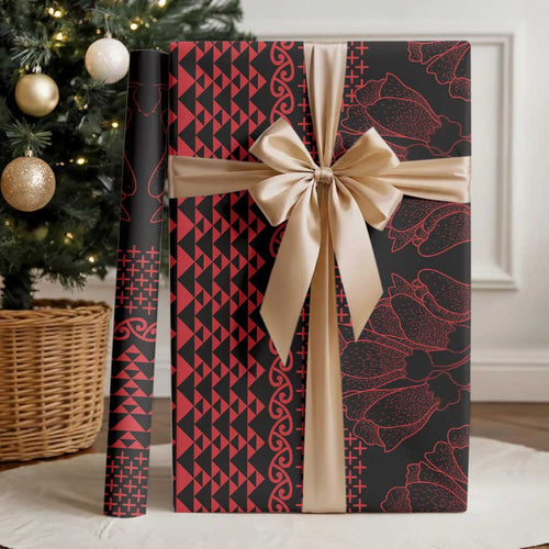 Red Taniko Kowhaiwhai Tukutuku Motif Wrapping Paper - Aussie Hoodie