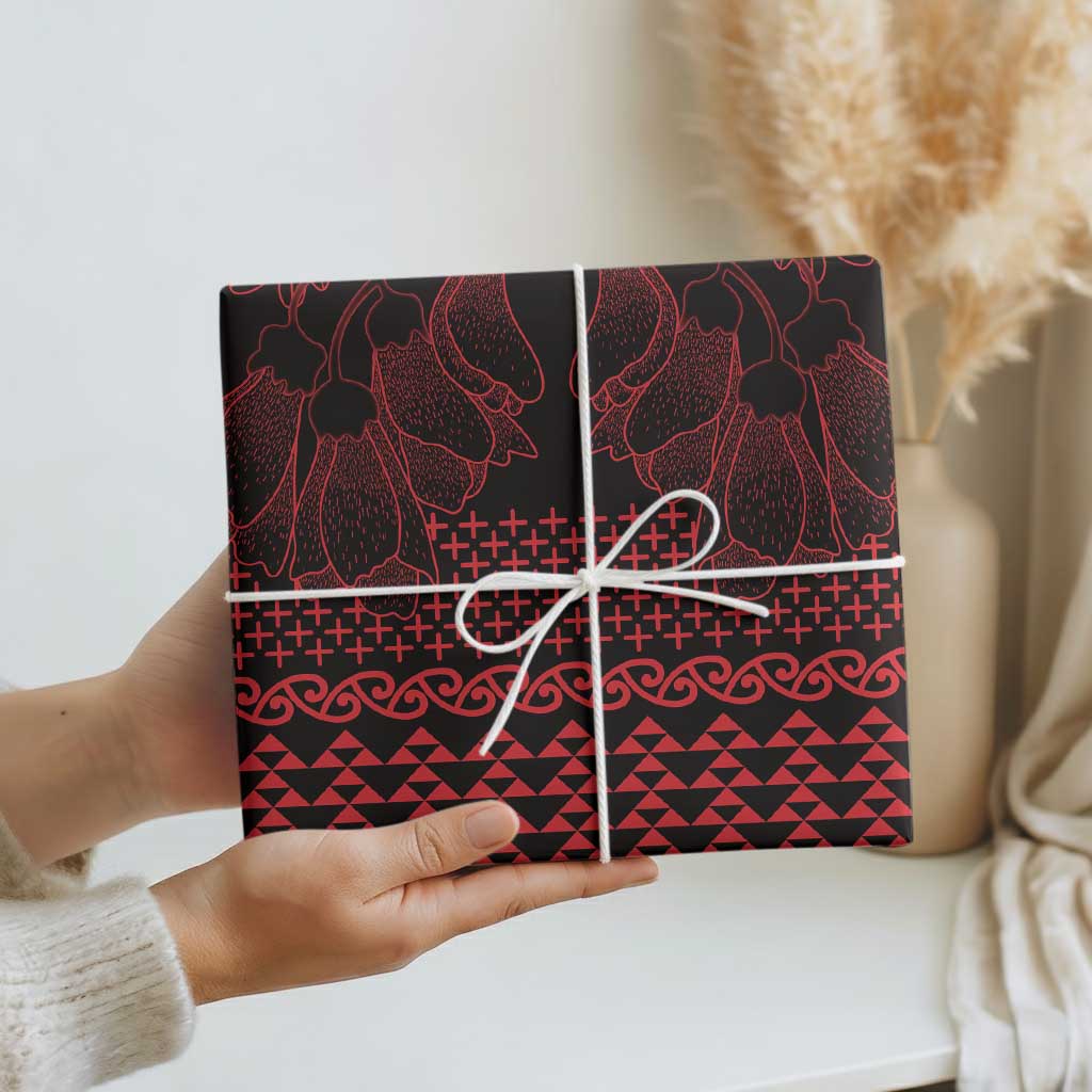 Red Taniko Kowhaiwhai Tukutuku Motif Wrapping Paper - Aussie Hoodie
