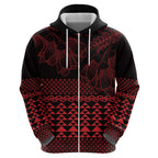 Red Taniko Kowhaiwhai Tukutuku Motif Zip Hoodie