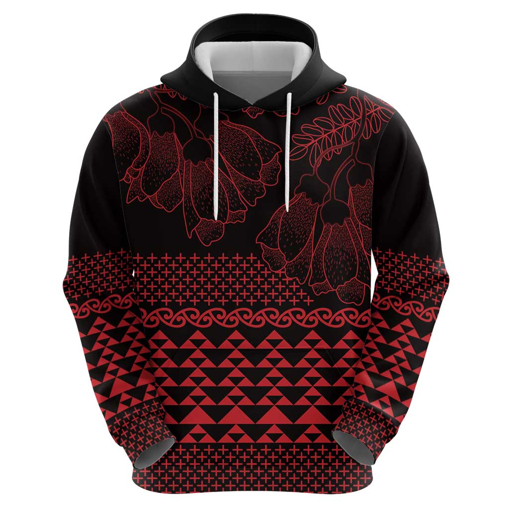 Red Taniko Kowhaiwhai Tukutuku Motif Zip Hoodie