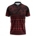 Red Taniko Kowhaiwhai Tukutuku Motif Zipper Polo Shirt - Aussie Hoodie