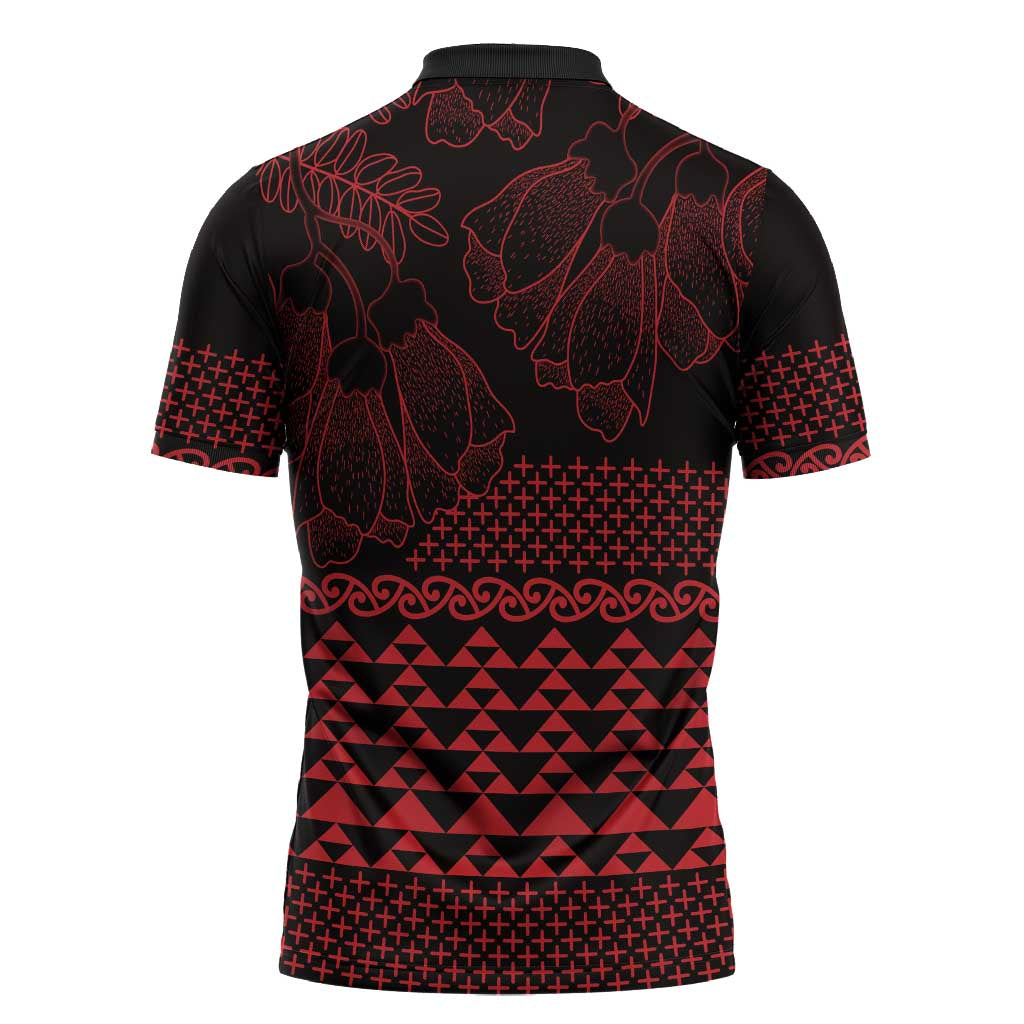 Red Taniko Kowhaiwhai Tukutuku Motif Zipper Polo Shirt - Aussie Hoodie