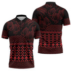 Red Taniko Kowhaiwhai Tukutuku Motif Zipper Polo Shirt - Aussie Hoodie