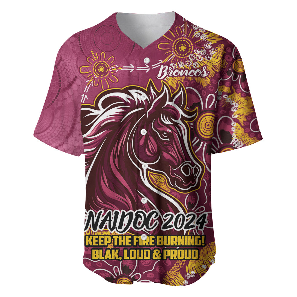Personalised Broncos NAIDOC Week 2024 Baseball Jersey Aboriginal Fire Burning Sparks
