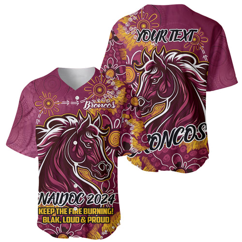 Personalised Broncos NAIDOC Week 2024 Baseball Jersey Aboriginal Fire Burning Sparks