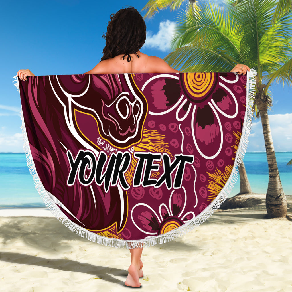 Personalised Broncos NAIDOC Week 2024 Beach Blanket Aboriginal Fire Burning Sparks
