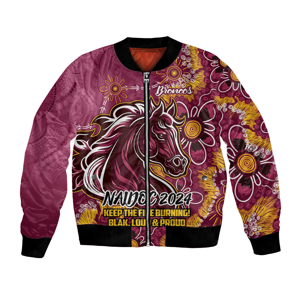 Personalised Broncos NAIDOC Week 2024 Bomber Jacket Aboriginal Fire Burning Sparks