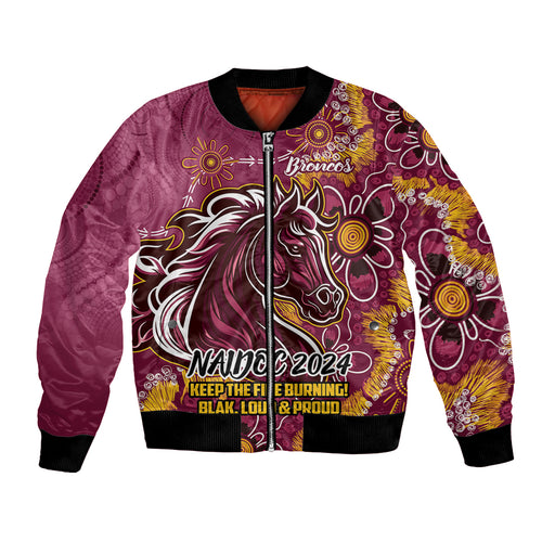 Personalised Broncos NAIDOC Week 2024 Bomber Jacket Aboriginal Fire Burning Sparks