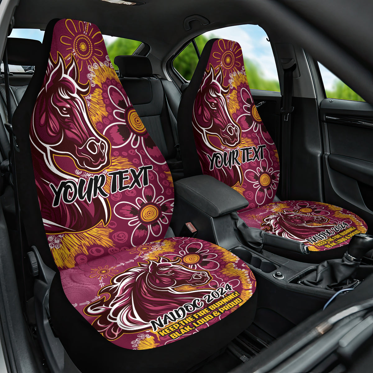 Personalised Broncos NAIDOC Week 2024 Car Seat Cover Aboriginal Fire Burning Sparks
