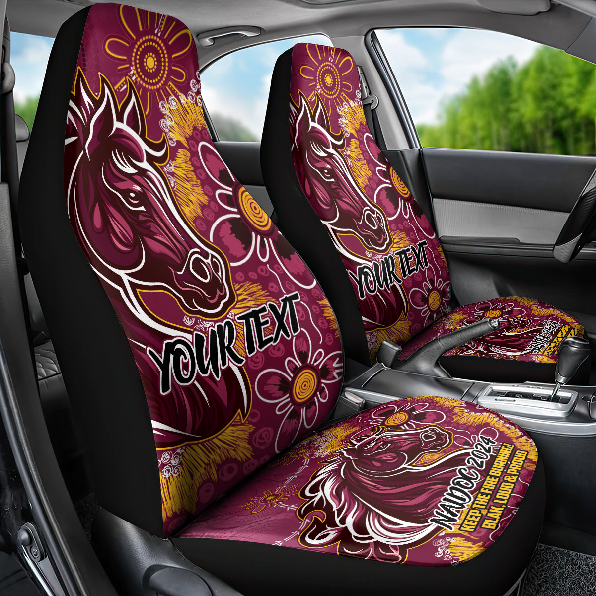 Personalised Broncos NAIDOC Week 2024 Car Seat Cover Aboriginal Fire Burning Sparks