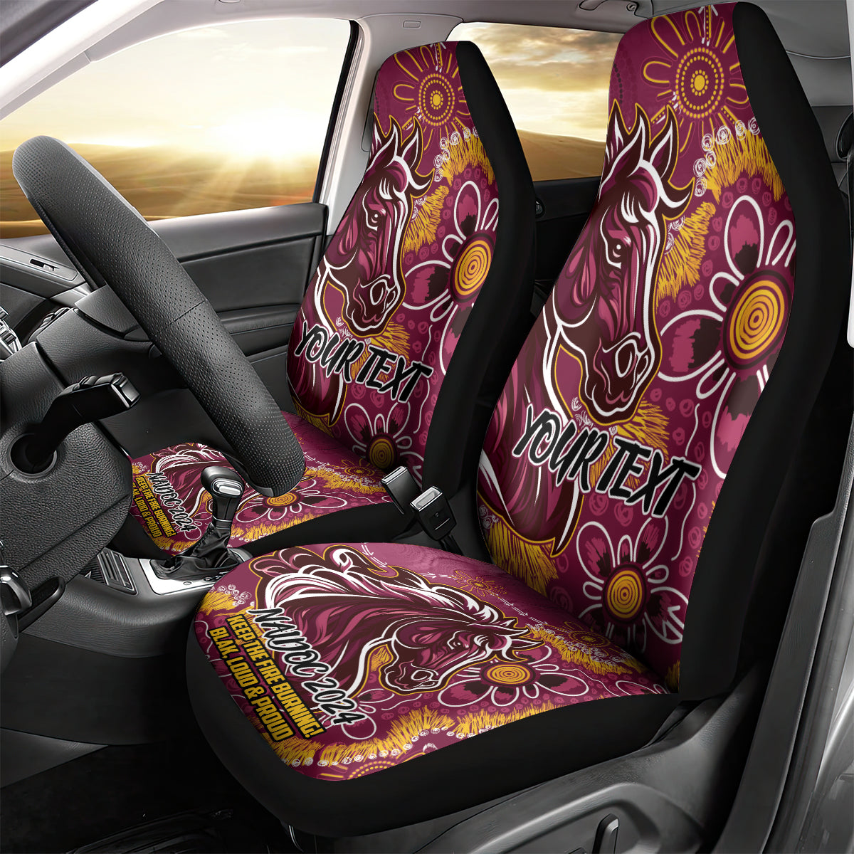 Personalised Broncos NAIDOC Week 2024 Car Seat Cover Aboriginal Fire Burning Sparks