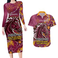 Personalised Broncos NAIDOC Week 2024 Couples Matching Long Sleeve Bodycon Dress and Hawaiian Shirt Aboriginal Fire Burning Sparks