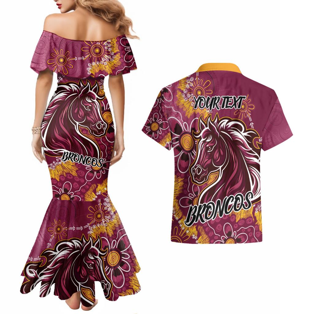 Personalised Broncos NAIDOC Week 2024 Couples Matching Mermaid Dress and Hawaiian Shirt Aboriginal Fire Burning Sparks