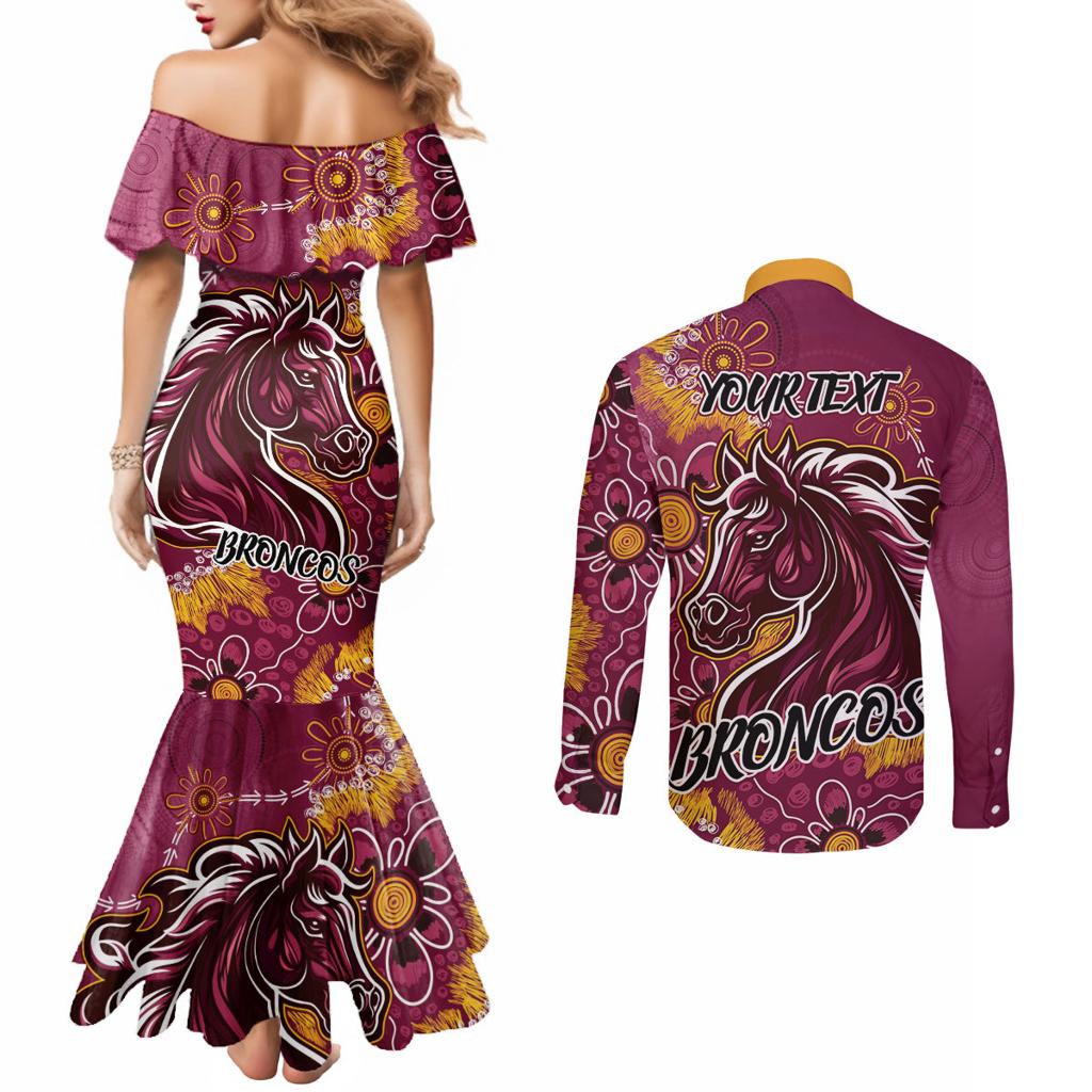 Personalised Broncos NAIDOC Week 2024 Couples Matching Mermaid Dress and Long Sleeve Button Shirt Aboriginal Fire Burning Sparks