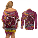 Personalised Broncos NAIDOC Week 2024 Couples Matching Off Shoulder Short Dress and Long Sleeve Button Shirt Aboriginal Fire Burning Sparks