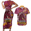 Personalised Broncos NAIDOC Week 2024 Couples Matching Short Sleeve Bodycon Dress and Hawaiian Shirt Aboriginal Fire Burning Sparks