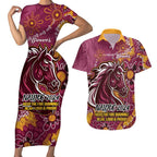 Personalised Broncos NAIDOC Week 2024 Couples Matching Short Sleeve Bodycon Dress and Hawaiian Shirt Aboriginal Fire Burning Sparks