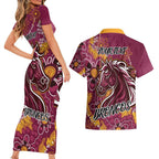 Personalised Broncos NAIDOC Week 2024 Couples Matching Short Sleeve Bodycon Dress and Hawaiian Shirt Aboriginal Fire Burning Sparks