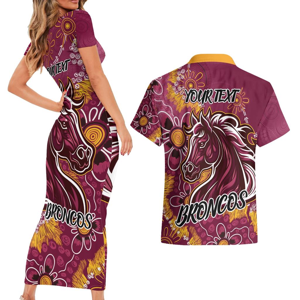 Personalised Broncos NAIDOC Week 2024 Couples Matching Short Sleeve Bodycon Dress and Hawaiian Shirt Aboriginal Fire Burning Sparks