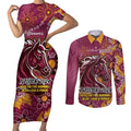 Personalised Broncos NAIDOC Week 2024 Couples Matching Short Sleeve Bodycon Dress and Long Sleeve Button Shirt Aboriginal Fire Burning Sparks