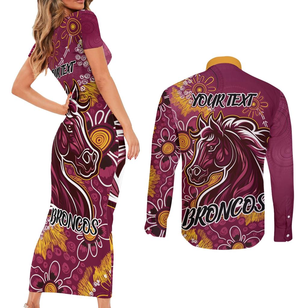 Personalised Broncos NAIDOC Week 2024 Couples Matching Short Sleeve Bodycon Dress and Long Sleeve Button Shirt Aboriginal Fire Burning Sparks