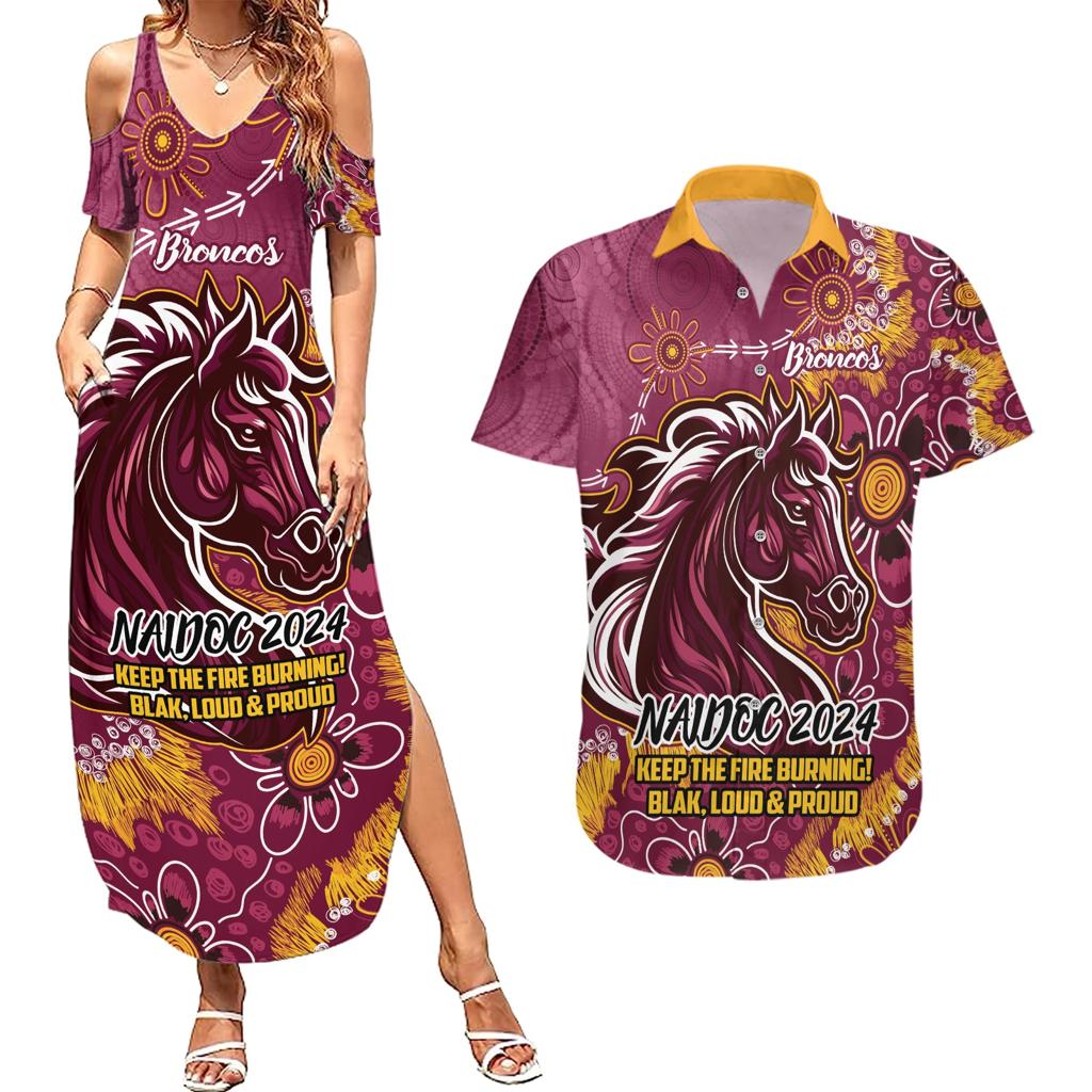 Personalised Broncos NAIDOC Week 2024 Couples Matching Summer Maxi Dress and Hawaiian Shirt Aboriginal Fire Burning Sparks