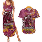 Personalised Broncos NAIDOC Week 2024 Couples Matching Summer Maxi Dress and Hawaiian Shirt Aboriginal Fire Burning Sparks